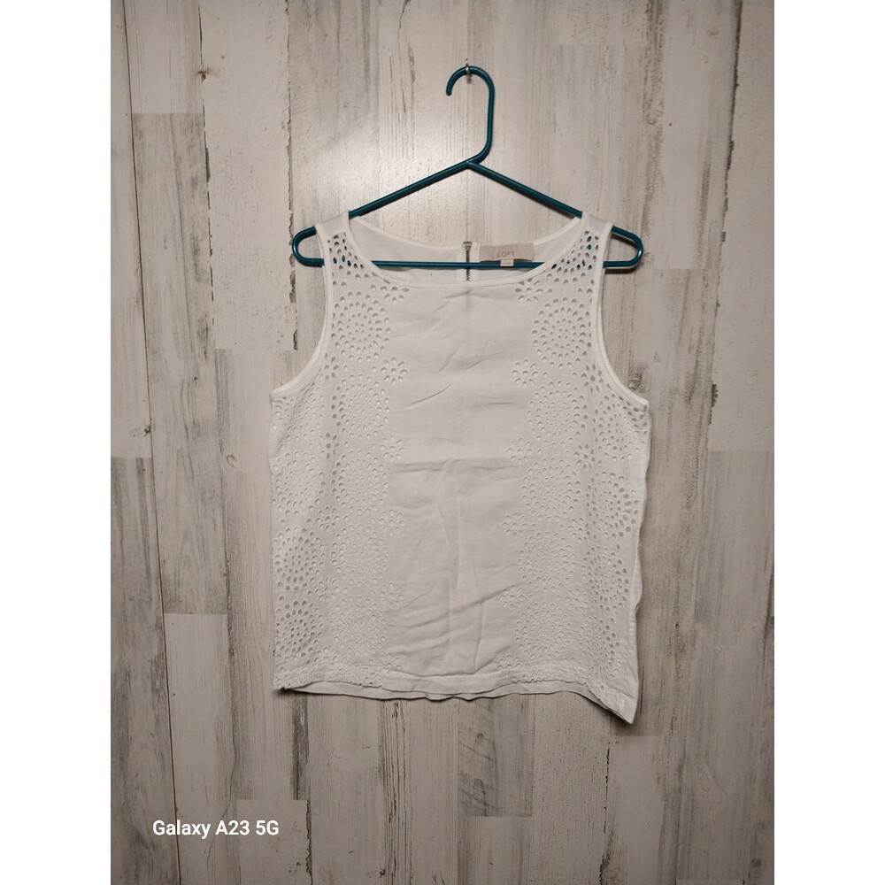 LOFT Medium White Eyelet Lace Tank Top
